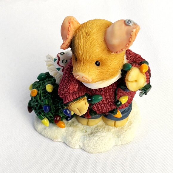 Enesco “Mary Mary Had a Farm” Figurine Pig Tangled in Christmas Lights 1997 - Picture 4 of 12